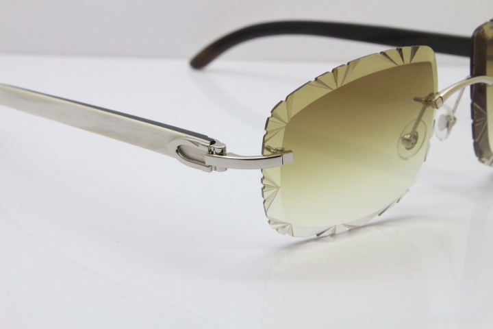 Cartier Rimless White Inside Black Buffalo Horn T8200762 Sunglasses in Gold Brown Lens New（Carved Lens）