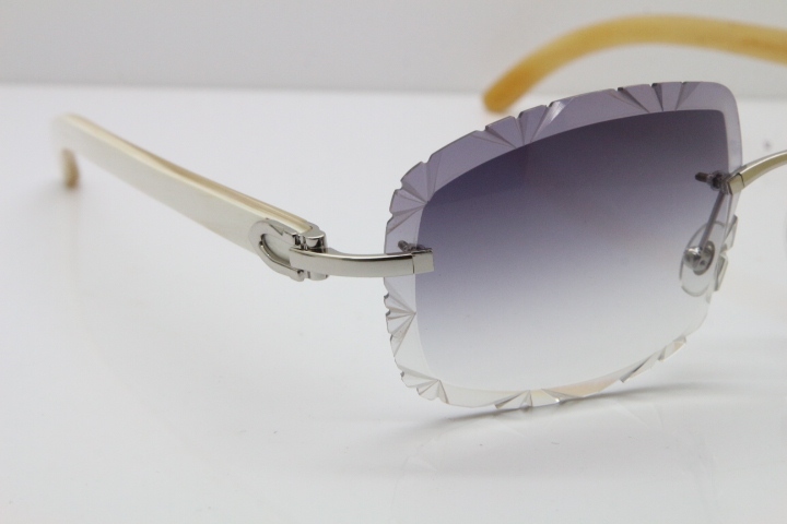 Cartier Rimless White Genuine Natural T8200762 Sunglasses in Silver Gray Lens New（Carved Lens）