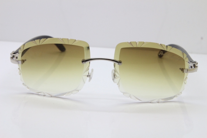 Cartier Rimless White Inside Black Buffalo Horn T8200762 Sunglasses in Gold Brown Lens New（Carved Lens）