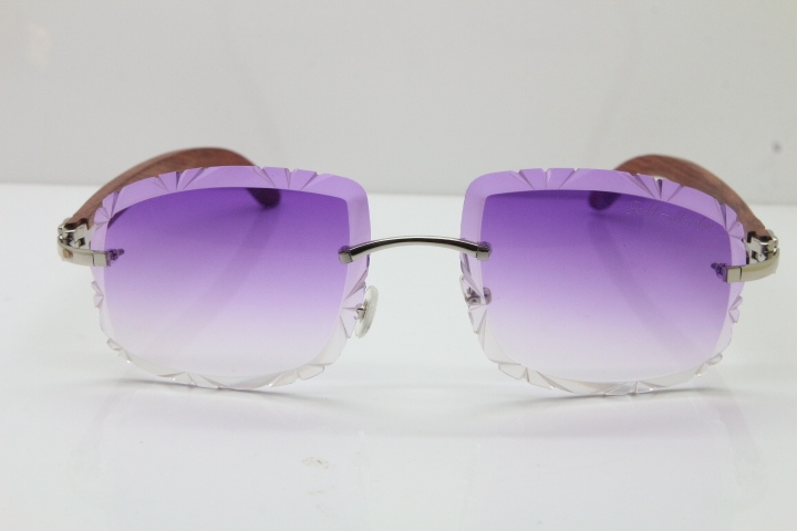 Cartier Rimless Original Wood T8200762 Sunglasses in Silver PurpleLens New（Carved Lens