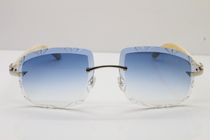 Cartier Rimless Genuine Natural T8200762 Sunglasses in Silver Blue Lens New（Carved Lens）