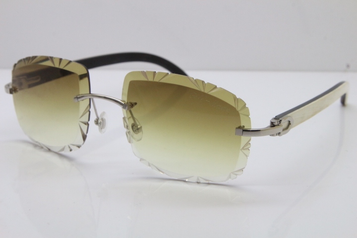 Cartier Rimless White Inside Black Buffalo Horn T8200762 Sunglasses in Gold Brown Lens New（Carved Lens）