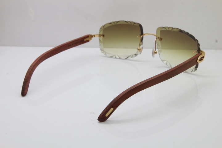 Cartier Rimless Original Wood T8200762 Sunglasses in Gold Brown Lens New（Carved Lens）