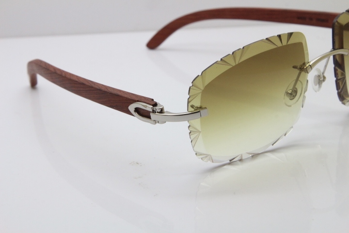 Cartier Rimless Original Wood T8200762 Sunglasses in Gold Brown Lens New（Carved Lens）