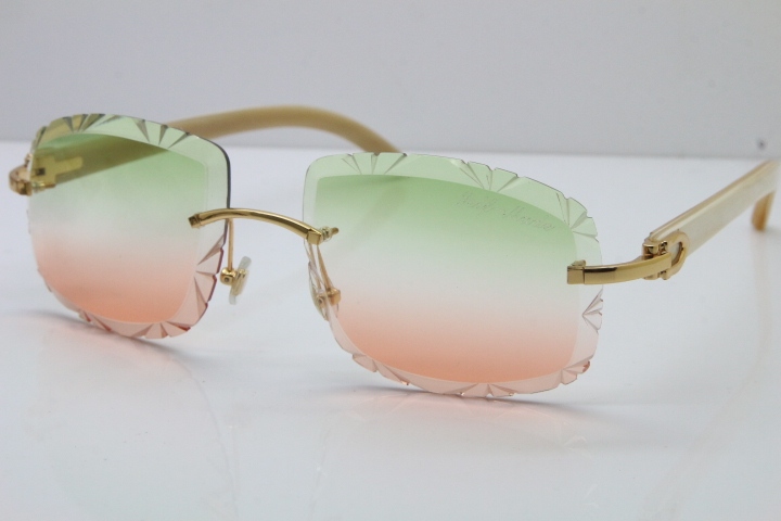 Cartier Rimless White Genuine Natural T8200762 Sunglasses in Gold Green Mix Brown Lens New（Carved Lens）