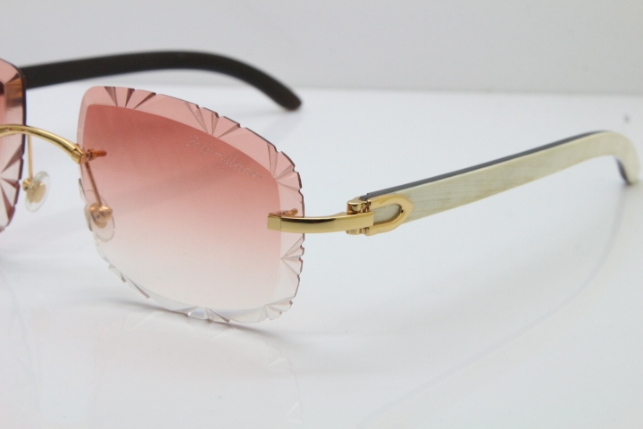 Cartier Rimless White Inside Black Buffalo Horn T8200762 Sunglasses in Gold Pink Lens New（Carved Lens）