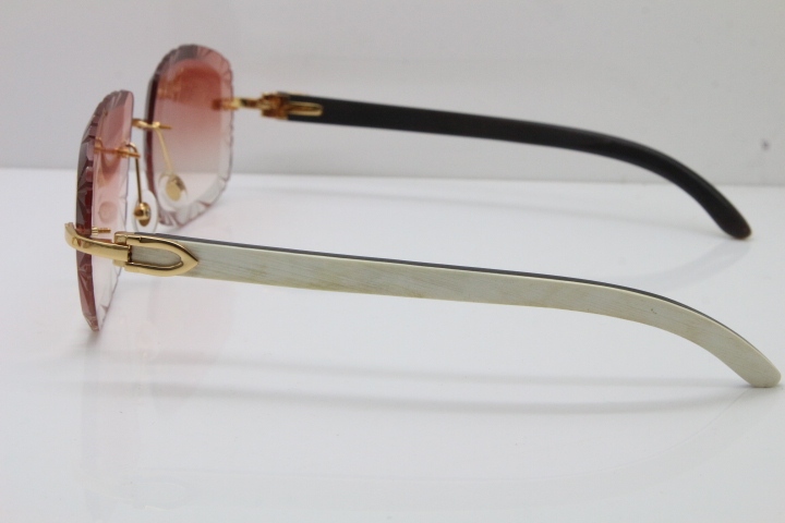 Cartier Rimless White Inside Black Buffalo Horn T8200762 Sunglasses in Gold Pink Lens New（Carved Lens）