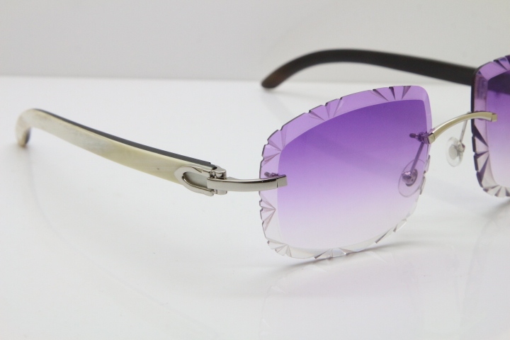 Cartier Rimless White Inside Black Buffalo Horn T8200762 Sunglasses in Silver Purple Lens New（Carved Lens）