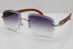 Cartier Rimless Original Wood T8200762 Sunglasses in Silver Gray Lens New（Carved Lens）