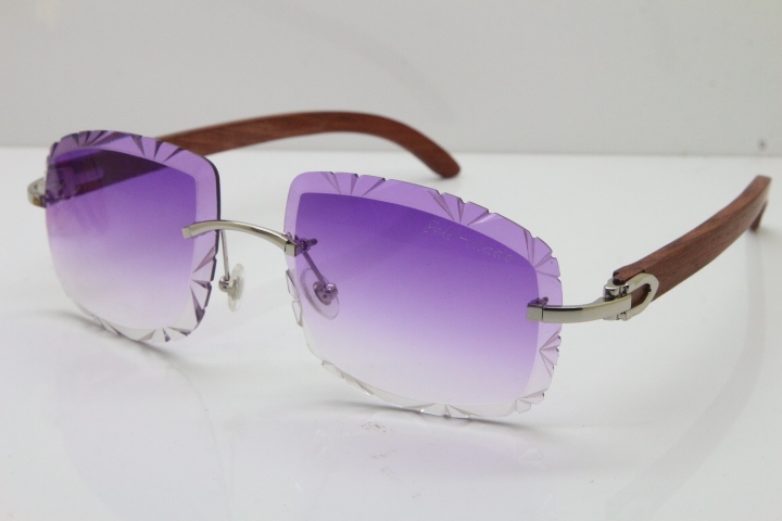 Cartier Rimless Original Wood T8200762 Sunglasses in Silver PurpleLens New（Carved Lens