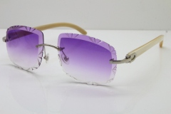 Cartier Rimless White Genuine Natural T8200762 Sunglasses in Silver Purple Lens New（Carved Lens）