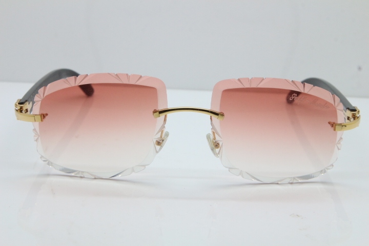 Cartier Rimless Carved Lens Black Buffalo Horn T8200762 Sunglasses  in Gold Pink Lens New