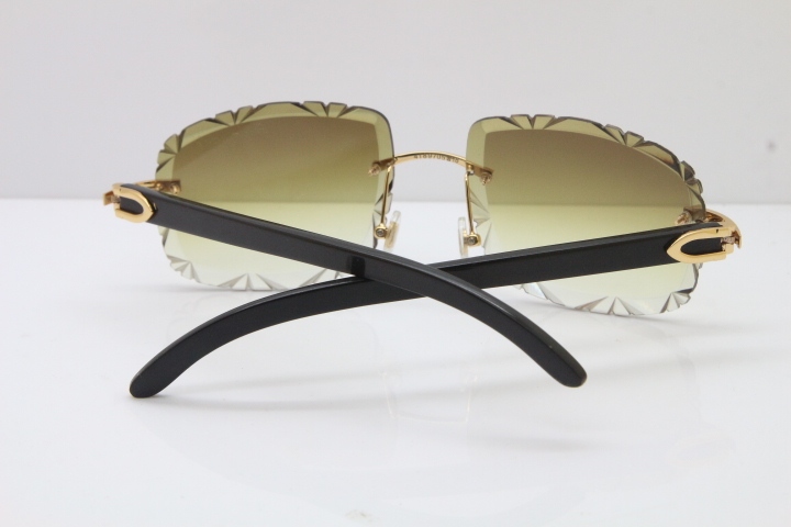 Cartier Rimless Carved Lens Black Buffalo Horn T8200762 Sunglasses  in Gold Brown Lens New