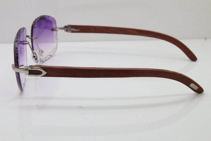 Cartier Rimless Original Wood T8200762 Sunglasses in Silver PurpleLens New（Carved Lens