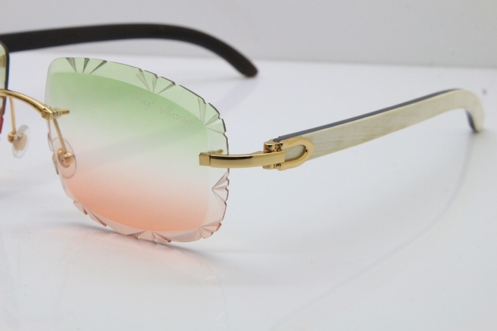 Cartier Rimless White Inside Black Buffalo Horn T8200762 Sunglasses in Gold Green Mix Brown Lens New（Carved Lens）