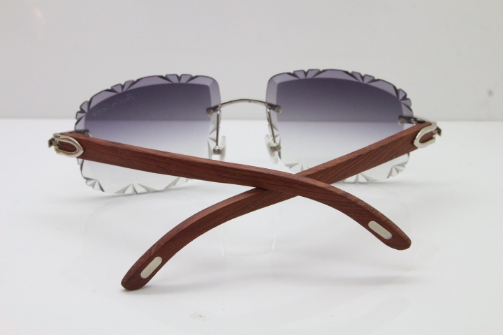 Cartier Rimless Original Wood T8200762 Sunglasses in Silver Gray Lens New（Carved Lens）