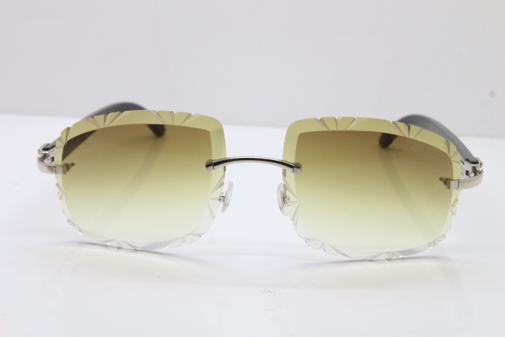 Cartier Rimless Carved Lens Black Buffalo Horn T8200762 Sunglasses  in Gold Brown Lens New