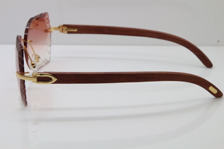 Cartier Rimless Carved Lens Original Wood 8200762A Sunglasses in Gold Pink Lens New