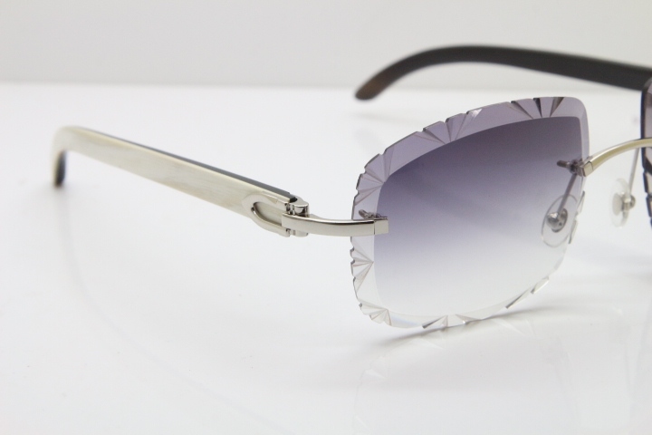 Cartier Rimless White Inside Black Buffalo Horn T8200762 Sunglasses in Silver Gray Lens New（Carved Lens）