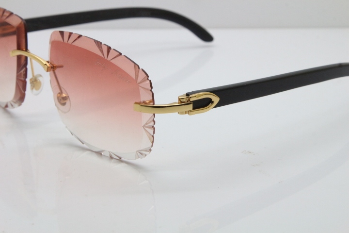 Cartier Rimless Carved Lens Black Buffalo Horn T8200762 Sunglasses  in Gold Pink Lens New