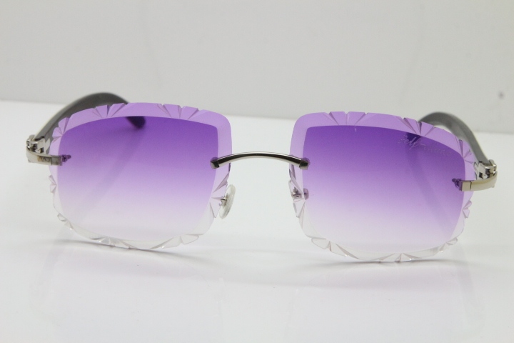Cartier Rimless White Inside Black Buffalo Horn T8200762 Sunglasses in Silver Purple Lens New（Carved Lens）