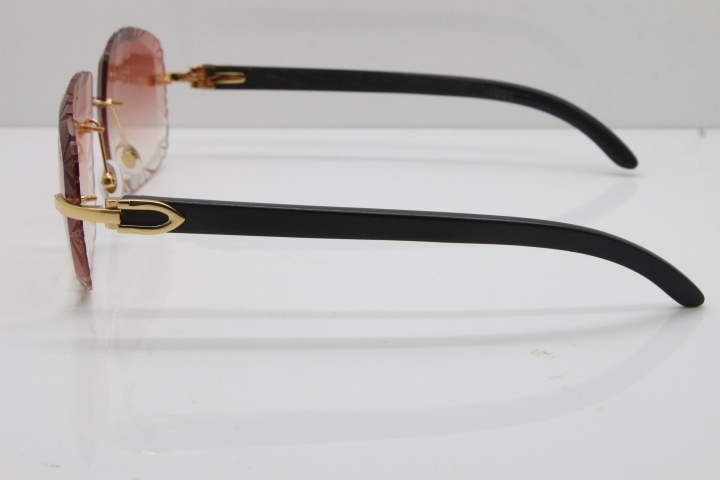 Cartier Rimless Carved Lens Black Buffalo Horn T8200762 Sunglasses  in Gold Pink Lens New