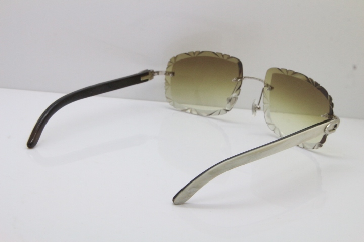 Cartier Rimless White Inside Black Buffalo Horn T8200762 Sunglasses in Gold Brown Lens New（Carved Lens）