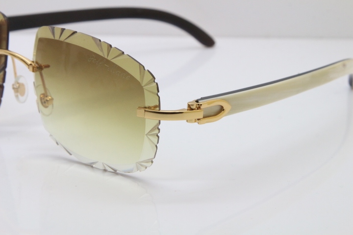 Cartier Rimless White Inside Black Buffalo Horn T8200762 Sunglasses in Gold Brown Lens New（Carved Lens）