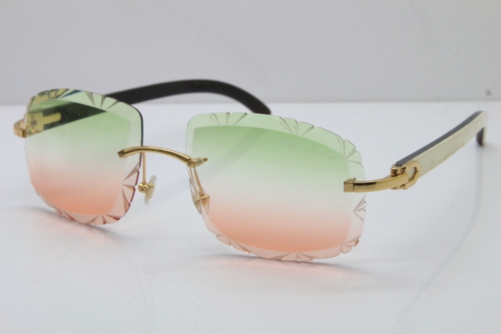 Cartier Rimless White Inside Black Buffalo Horn T8200762 Sunglasses in Gold Green Mix Brown Lens New（Carved Lens）