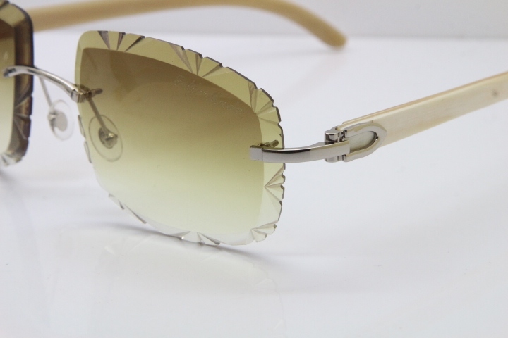 Cartier Rimless White Genuine Natural T8200762 Sunglasses in Silver Brown Lens New（Carved Lens）