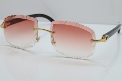 Cartier Rimless Carved Lens Black Buffalo Horn T8200762 Sunglasses  in Gold Pink Lens New