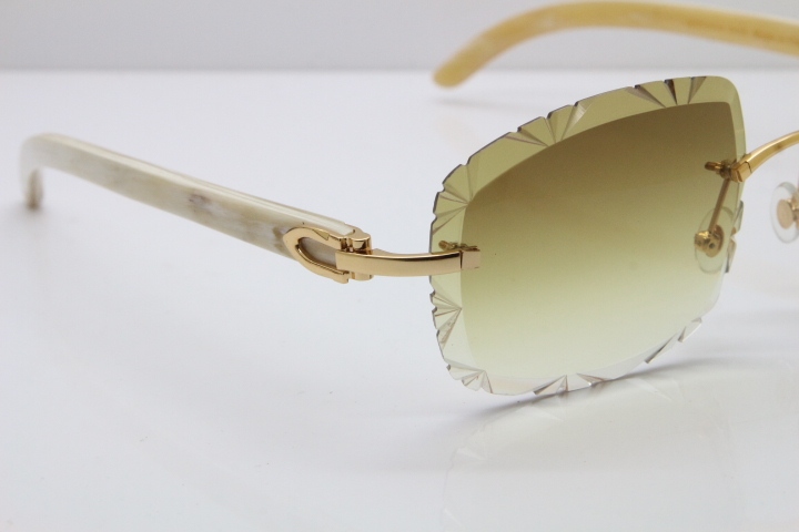 Cartier Rimless White Genuine Natural T8200762 Sunglasses in Silver Brown Lens New（Carved Lens）