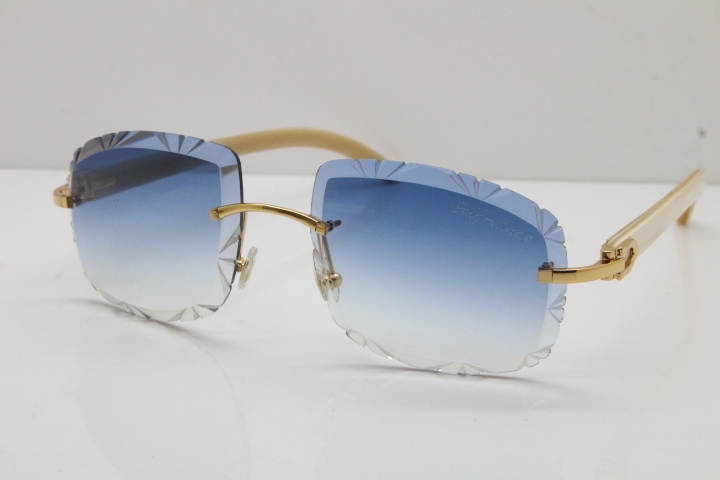 Cartier Rimless Genuine Natural T8200762 Sunglasses in Silver Blue Lens New（Carved Lens）