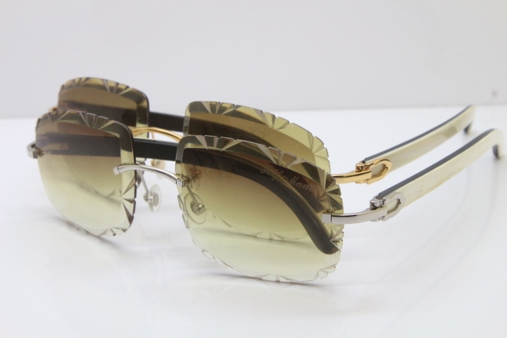 Cartier Rimless White Inside Black Buffalo Horn T8200762 Sunglasses in Gold Green Mix Brown Lens New（Carved Lens）