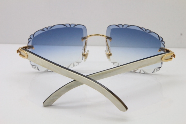 Cartier Rimless White Inside Black Buffalo Horn T8200762 Sunglasses in Gold Blue Lens New（Carved Lens）