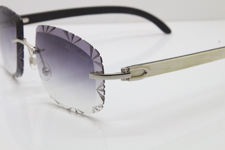 Cartier Rimless White Inside Black Buffalo Horn T8200762 Sunglasses in Silver Gray Lens New（Carved Lens）