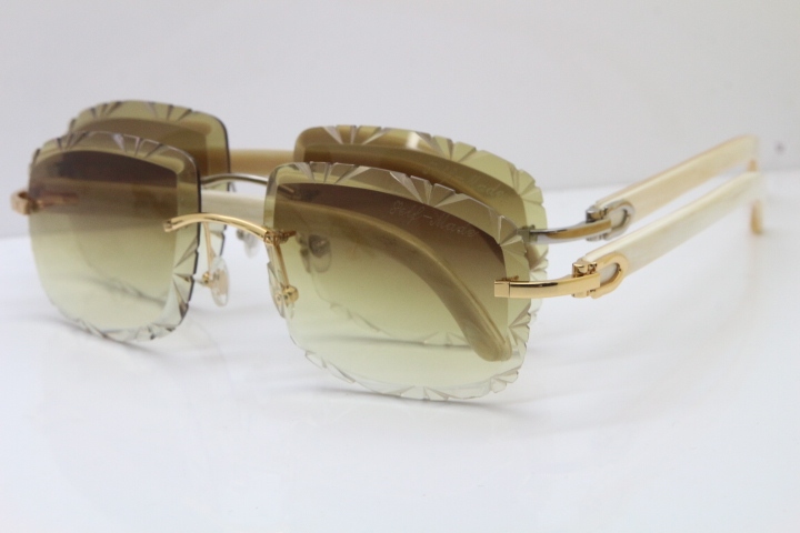 Cartier Rimless White Genuine Natural T8200762 Sunglasses in Silver Brown Lens New（Carved Lens）