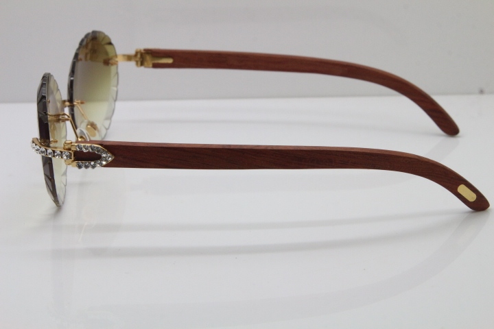Cartier Big Stones Original Wood T8200761 Rimless Sunglasses In Gold Brown Carved Lens