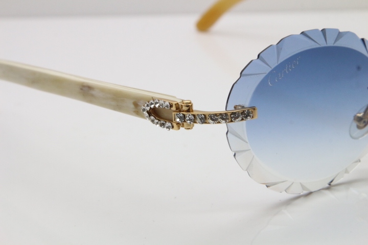 Cartier Big Stones White Genuine Natural Horn T8200761 Rimless Sunglasses In Gold Blue Carved Lens