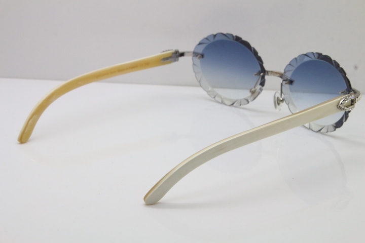 Cartier Big Stones White Genuine Natural Horn T8200761 Rimless Sunglasses In Gold Blue Carved Lens