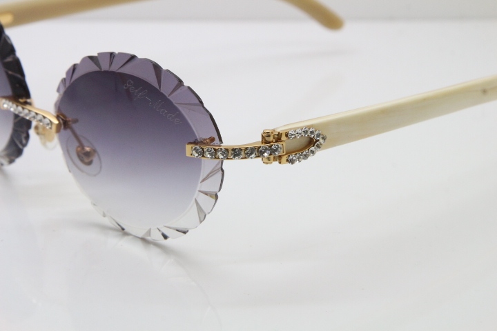 Cartier Big Stones White Genuine Natural Horn T8200761 Rimless Sunglasses In Gold Gray Carved Lens