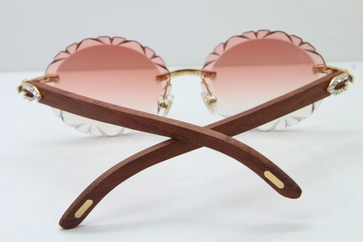 Cartier Big Stones Original Wood T8200761 Rimless Sunglasses In Gold Pink Carved Len