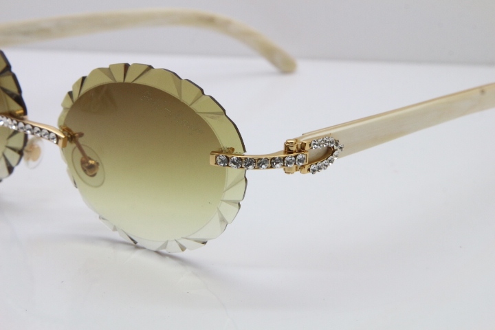 Cartier Big Stones White Genuine Natural Horn T8200761 Rimless Sunglasses In Gold Brown Carved Lens
