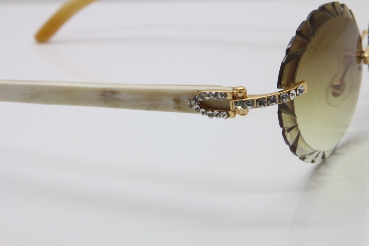 Cartier Big Stones White Genuine Natural Horn T8200761 Rimless Sunglasses In Gold Brown Carved Lens