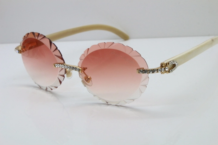 Cartier Big Stones White Genuine Natural Horn T8200761 Rimless Sunglasses In Gold Pink Carved Lens