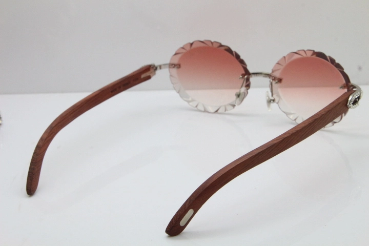 Cartier Big Stones Original Wood T8200761 Rimless Sunglasses In Gold Pink Carved Len