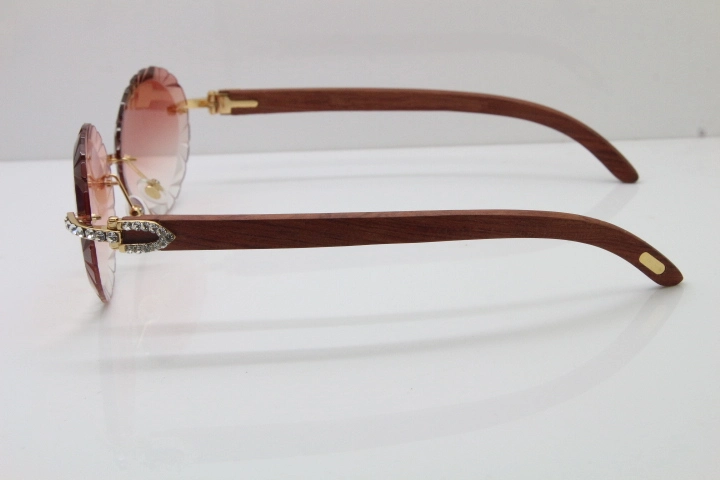 Cartier Big Stones Original Wood T8200761 Rimless Sunglasses In Gold Pink Carved Len