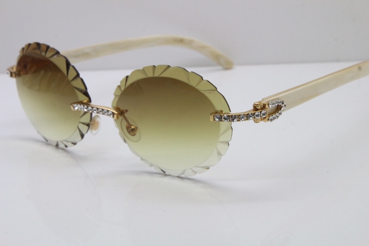 Cartier Big Stones White Genuine Natural Horn T8200761 Rimless Sunglasses In Gold Brown Carved Lens