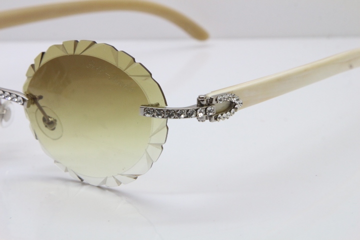 Cartier Big Stones White Genuine Natural Horn T8200761 Rimless Sunglasses In Gold Brown Carved Lens