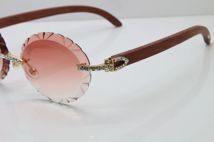 Cartier Big Stones Original Wood T8200761 Rimless Sunglasses In Gold Pink Carved Len